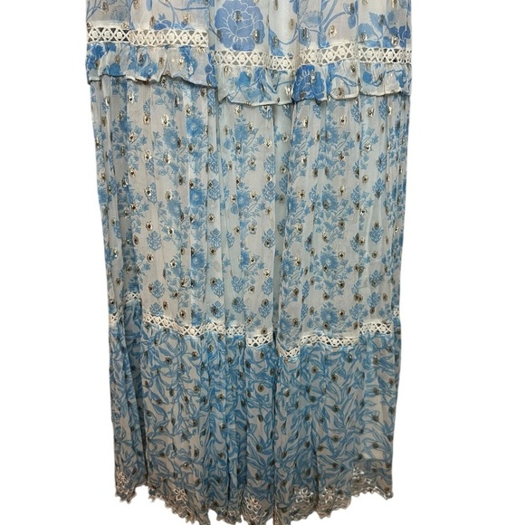 Hemant & Nandita Caleb Maxi Dress Blue White Dolman Sleeves Tiered Small S - Picture 10 of 16